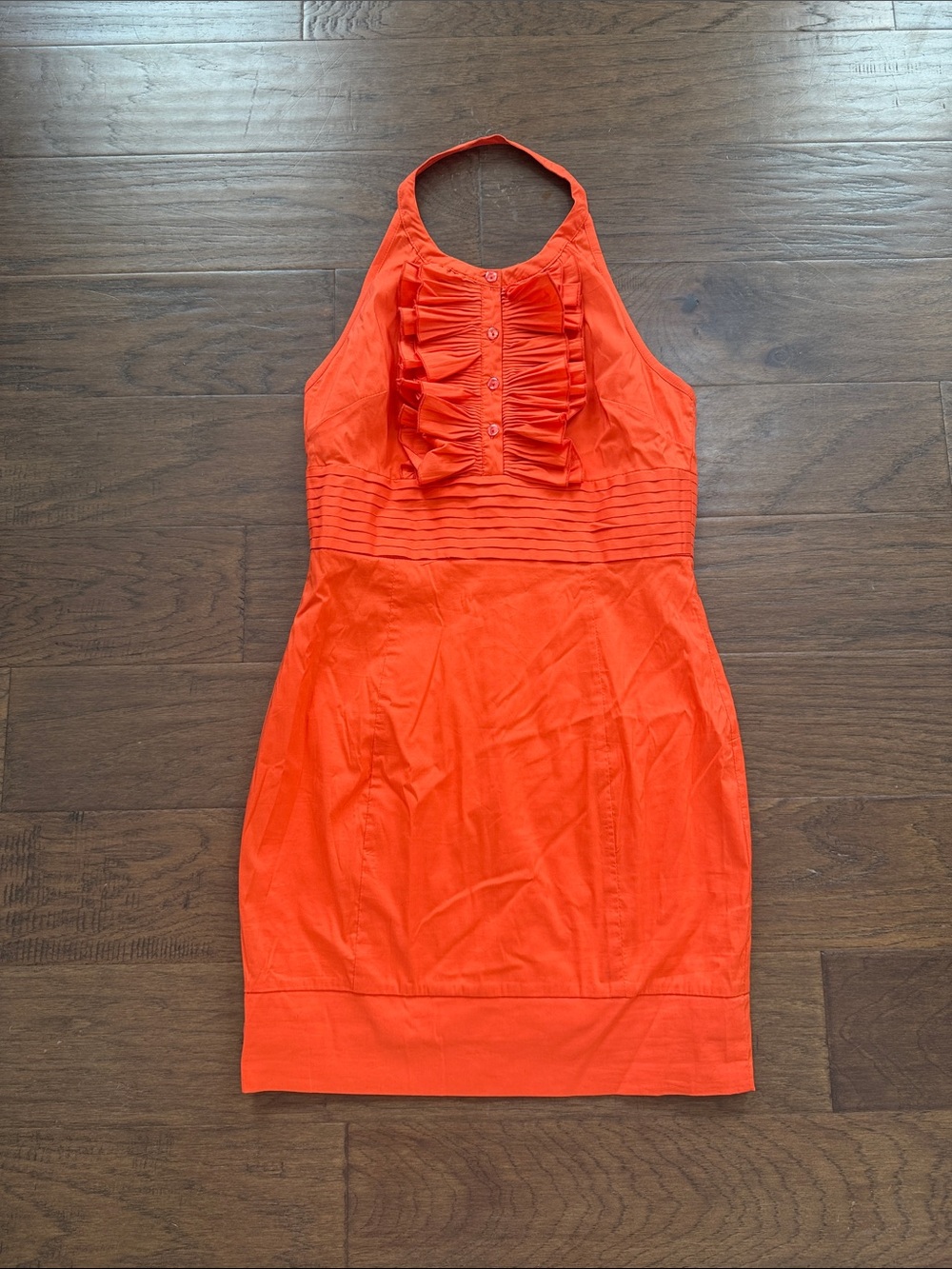 Minuet Petite Ruffled Halter Mini Dress in Vibrant Orange